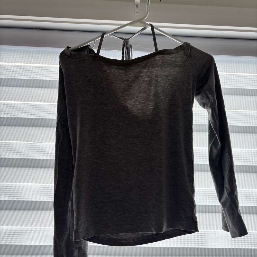 Women's Gray Off Shoulder Long Sleeve Top